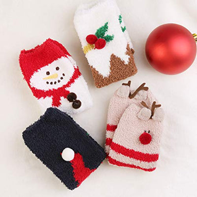 Joyibay 4 Paare Weihnachtssocken, Atmungsaktiv Weihnachten Socken Damen Warme Wintersocken mit Geschenkbox Socken Kuschelsocken für die Weihnachtszeit