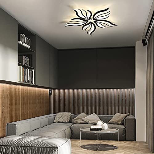 LED Deckenleuchte Dimmbar Wohnzimmerlampe mit Fernbedienung Schlafzimmer Deckenlampe Modern Deckenbeleuchtung Schwarz Kreative Design Schlafzimmerlampe Dimming Farbwechsel Decke Licht 5 heads 48W