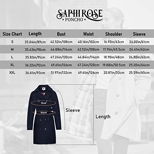 SaphiRose PONCHO Damen Regenjacke Zweireihig Windbreaker Übergangsjacke mit Atmungsaktiv Futter Trenchcoat Navy S