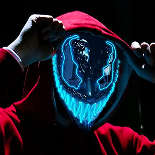 LED-Maske Devil blau | Premium-Qualität aus festem Kunststoff | Leuchtende Neon-Maske mit 3 Blinkmodi | Originelle Verkleidung für Halloween und Kostümparty | Original Cup®