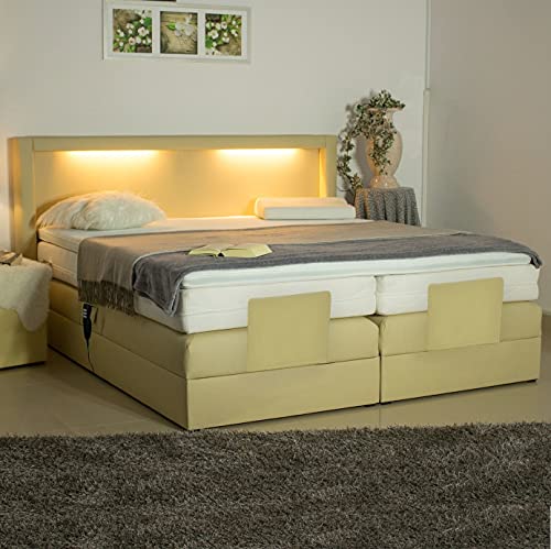 PAARA Boxspringbett Barcelona GM | 10.000 Newton Motorleistung | LED | Antirutsch-Matten | Taschenfederkern Matratze | Kaltschaum Topper | Jedes Bett EIN Unikat - Made in Germany (160 x 220 cm)