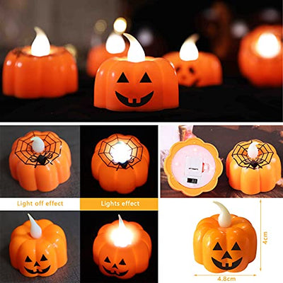 MAISITOO 12er Set LED Kerzen Halloween Deko,LED Teelichter Kürbis,LED-Teelichter,Flammenlose Flackern Kerze Pumpkin Licht Elektrische Batteriebetriebene Teelicht Deko für Halloween Dekorationen