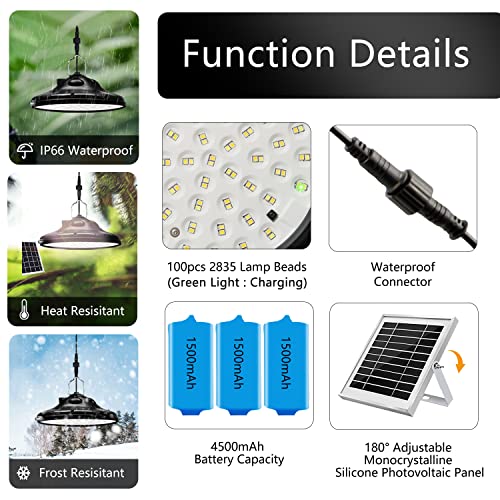 Solar Hängelampen für Außen & Innen, Piuiolu Hängend Solarlampen 100LED 1200LM Pendelleuchte mit Fernbedienung, 3000K|4000K|5000K Dimmbar, IP66 Wasserdicht Solarpanel Licht für Draußen Garten Camping