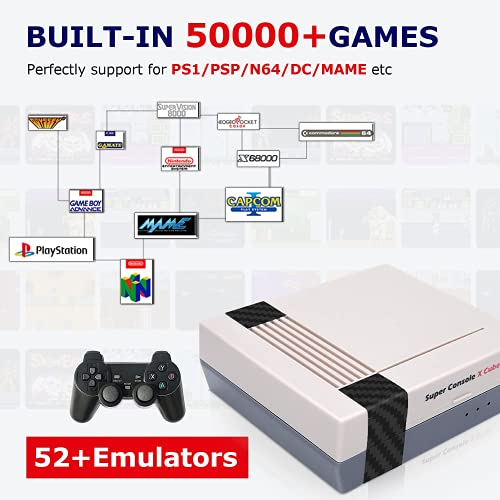 Super Console X Cube 256 GB Wireless Retro Videospielkonsole,Eingebaute 50+ Emulatoren & 50.000 Spiele, 4K TV HD/AV-Ausgang,Doppelte Controller-Spieler-Spielebox mit 2 Gamepads für PSP/PS1/NES/DC/N64