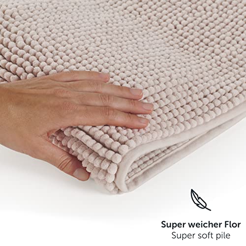 Blumtal Chenille Badezimmerteppich, Badematte rutschfest – Weicher Badvorleger, Badteppich, Oekotex Zertifiziert, 50x80 cm, Beige