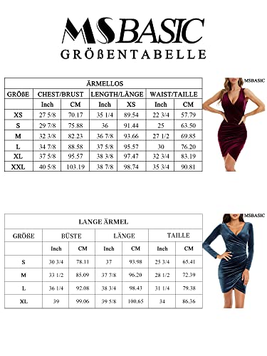 MSBASIC Kleid Rot Weihnachtskleid Damen Kleid Festlich Partykleid Wickelkleid Brautjungfer Medium, Weinrot-Langarm