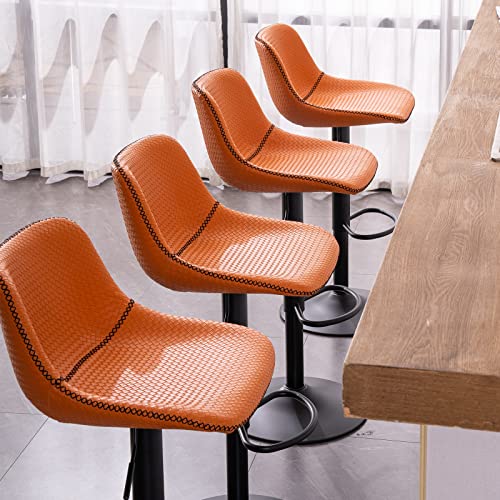 YOUNUOKE 2X Barhocker Barstuhl Geflochtene Design Küchenstühle, Hochwertiger Kunstleder Gepolsterter Sitz mit Rückenlehne, Thekenhocker Höhenverstellbar und 360° Drehbar für Küche und Bar Orange