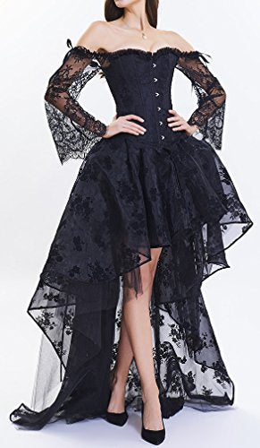 EUDOLAH Damen Schwarz Korsagen Gothic Taille Korset Lang Hauch Bluse Mini Korsett kurz Party Steampunk inkl. und Korsett Top (Small, 11708 Schwarz)