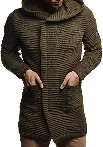 Leif Nelson Herren Strickjacke Slim Fit Männer Jacke Kapuze Kapuzenpullover-Sweatjacke Hoodie LN7180;M;Khaki