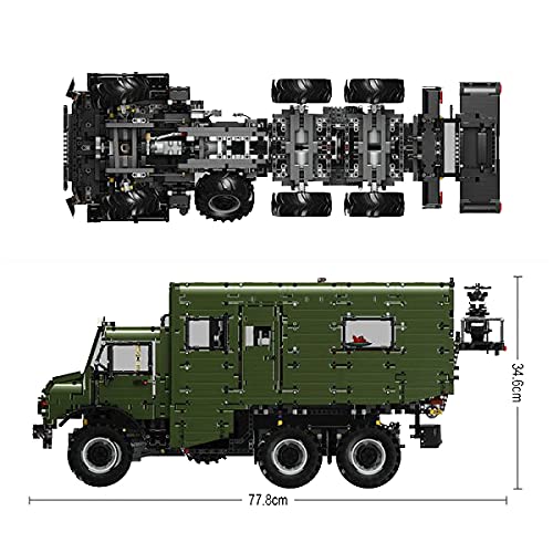 LEJ J907 RC Technik Offroad Wohnmobil Truck mit Dual Fernbedienung Power Pack + Beleuchtung Klemmbaustein Bausatz mit Motorrad kompatibel mit Lego Technic 6689 Teile