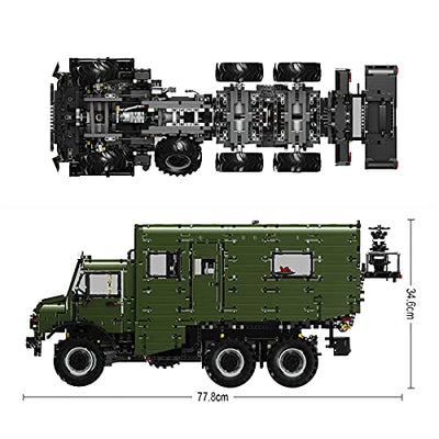 LEJ J907 RC Technik Offroad Wohnmobil Truck mit Dual Fernbedienung Power Pack + Beleuchtung Klemmbaustein Bausatz mit Motorrad kompatibel mit Lego Technic 6689 Teile