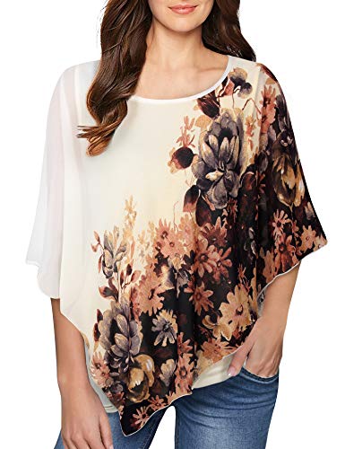 VAFOLY Damen Business Tops Professionell Elegant für Die Arbeit mit ärmel Doppellagiger Poncho Tunike Oberteile zu Tragen mit Leggings Sommerhemd und Bluse Elegante Fließende Hemden Mehrfarbig Gelb L