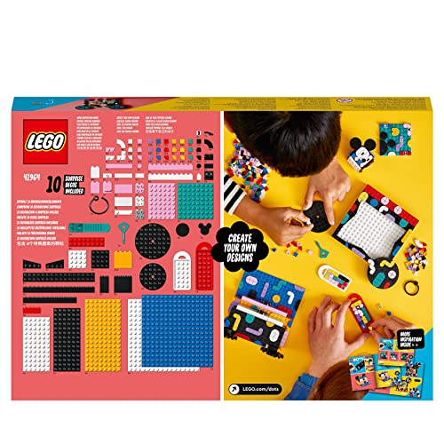 LEGO 41964 DOTS Micky & Minnie Kreativbox zum Schulanfang, 6-in-1 Bastelset mit Taschenanhängern, Aufkleber und Büro-Set Spielzeug, Geschenkidee Weihnachten