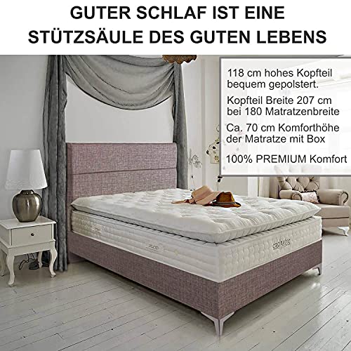 Golden Gate Boxspringbett mit Bettkasten 180x210 Luxus Bett Arte Gewebe Natur I Doppelbett mit Matratze I Amerikanisches Bett King 7 Zonen Tonnentaschenfederkern Boxspring Schlafsysteme