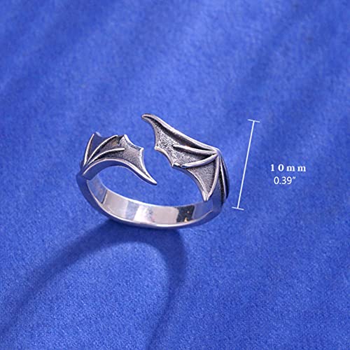 BYNYXI Engel Teufel Paar Ringe, 1 Paar Ring Verstellbar Partnerring 925 Sterling Silber Ring Feder Ring Personalisierte Ringe Engel Flügel Teufels Ringe Vintage Offener Ring Schmuck für Damen Herren