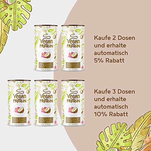 Vegan Protein - KOKOS - Pflanzliches Proteinpulver aus gesprossten Reis, Erbsen, Sojabohnen, Leinsamen, Amaranth, Sonnenblumen- und Kürbiskernen - 600 Gramm Pulver