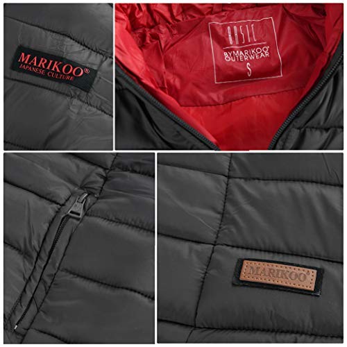 MARIKOO Damen Jacke Steppjacke Herbst Winter Übergangsjacke gesteppt B651 [B651-Luc-Schwarz-Gr.XS]