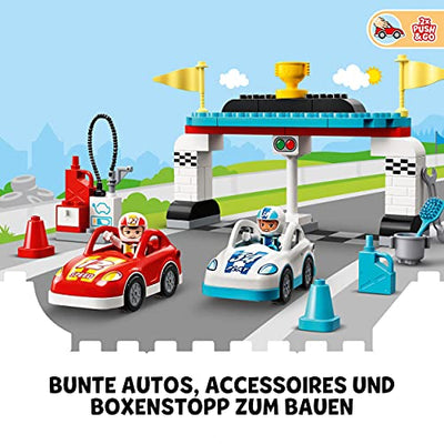 LEGO 10947 DUPLO Rennwagen Spielzeugautos, Spielzeug für Kleinkinder, Mädchen und Jungen ab 2 Jahre, Kinderspielzeug