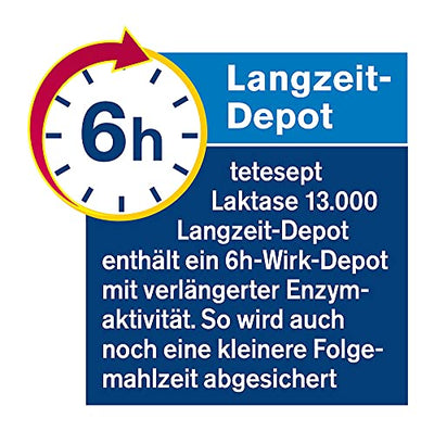 tetesept Laktase 13.000 – Laktasetabletten bei Laktoseunverträglichkeit – Nahrungsergänzungsmittel mit Sofortwirkung & 6h Langzeit-Depot – 1 Dose à 40 Stück