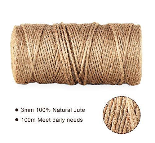 ABSOFINE Garten Kordel mit 100 Wäscheklammern Holz 3,5cm Bastelschnur Jute Kordel 100M Natur Juteschnur Clothespins Verpackung Gastgeschenk