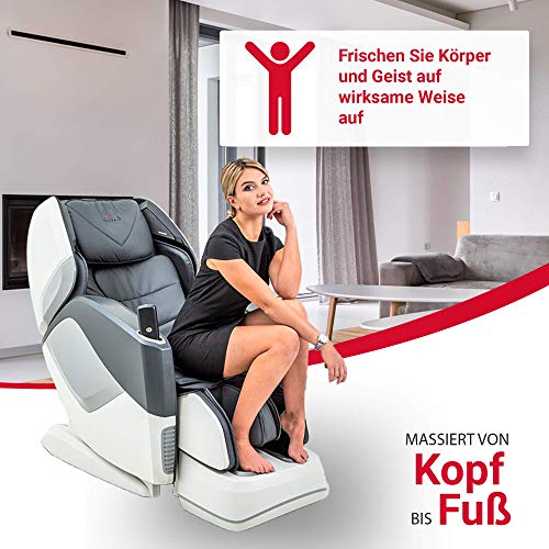 Casada Aura Luxus-Massagesessel – Massagestuhl mit 4D-Massage, Zero-Gravity, Hot-Stone-Massage und Braintronics-Funktion für Ganzkörper-Massage - mit Fernbedienung und HD-Lautsprecher (grau-weiß)