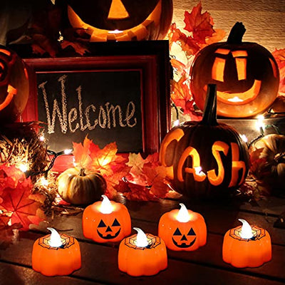 MAISITOO 12er Set LED Kerzen Halloween Deko,LED Teelichter Kürbis,LED-Teelichter,Flammenlose Flackern Kerze Pumpkin Licht Elektrische Batteriebetriebene Teelicht Deko für Halloween Dekorationen