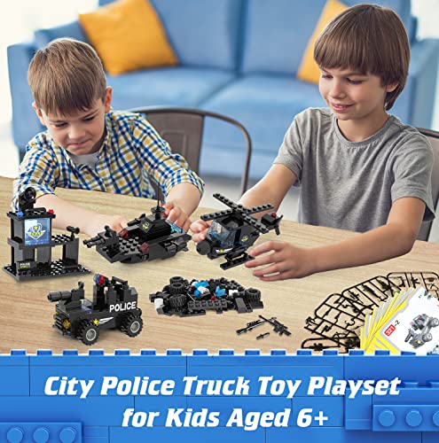 25 in 1 City Polizeistation Bausteine Set,City Polizei Mobile Einsatzzentrale Set mit Hubschrauber,Kreuzer, Raketenfahrzeuge,Rollenspiel Geschenk, Geeignet für Kinder Jungen Mädchen ab 6-12,1020 Stück