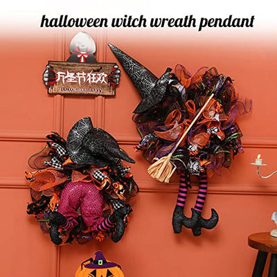 Halloween Kranz für Haustür Dekorationen Hexenkranz mit Besen langbeinig Indoor Outdoor hängende Girlanden Weihnachtskranz Deko