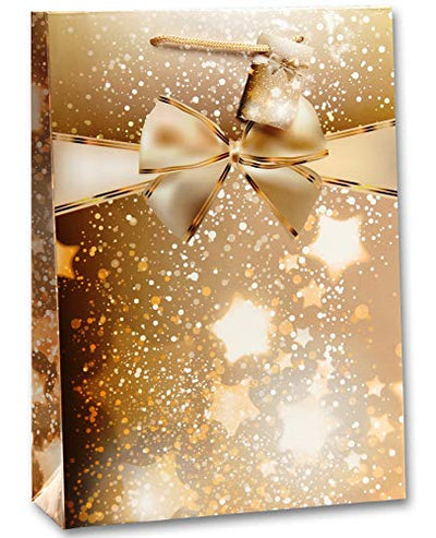 Bambelaa! 12 Stück Geschenktüten Weihnachten Geschenktaschen Groß Papiertüten Weihnachtstüten 157 g Papier Gold Glänzend (Ca. 25x8,5x34,5 cm)