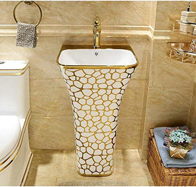 Becken Waschbecken Mosaik Gold Wunderschönes rechteckiges Standwaschbecken Keramik-Badezimmer-Waschbecken mit Ständer Standwaschbecken mit Überlauf