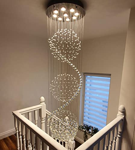 Luxus Spiral Sphere Kristall Kronleuchter, Spektakuläre Droplet LED Deckenleuchte, Unterputz Pendelleuchte für Wohnzimmer Hotel Eingangsbereich Flur Foyer Romantisches Dekor, Größe: D50cm H180cm