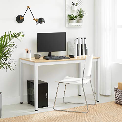 VASAGLE Schreibtisch, großer Computertisch, stabiles Metallgestell, multifunktional, fürs Home Office, Wohnzimmer, Arbeitszimmer, robust, modern, Holzfarben + Weiß LWD64N