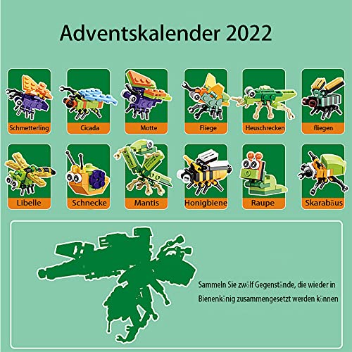 KYLI Adventskalender 2022, Insekt für Lego Adventskalender 2022, 24 Stück Insekt Modell Bausatz Spiel Weihnachtskalender für Kinder