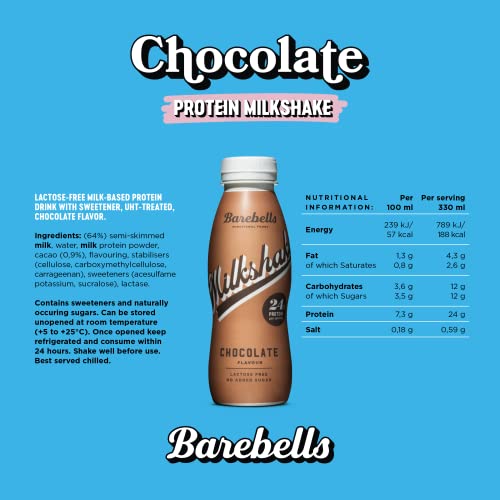 Barebells Cremiger Eiweiss shake – zuckerarm, 24 Gramm Protein pro Flasche, laktosefrei – Chocolate Milkshake, 8 x 330ml