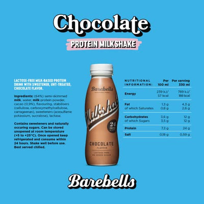 Barebells Cremiger Eiweiss shake – zuckerarm, 24 Gramm Protein pro Flasche, laktosefrei – Chocolate Milkshake, 8 x 330ml