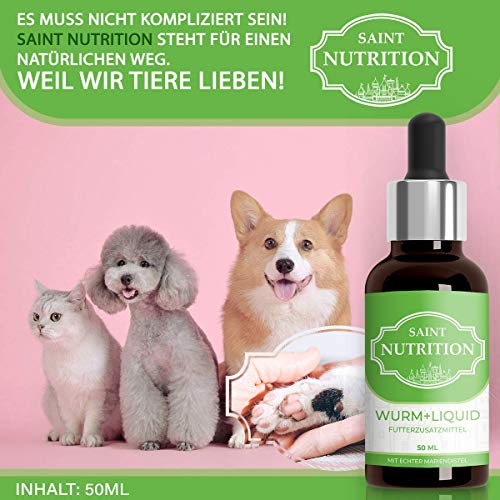 Saint Nutrition® Wurm+ Liquid Vegan, Flüssige Wurmkur & natürliche Entwurmung - besonders zu empfehlen für den Hund und die Katze - für Katzen und Hunde