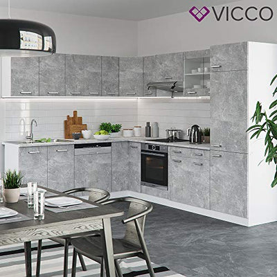 Vicco KÜCHENZEILE R-LINE ECKKÜCHE Winkel KÜCHE EINBAU Beton (Mit Arbeitsplatten)