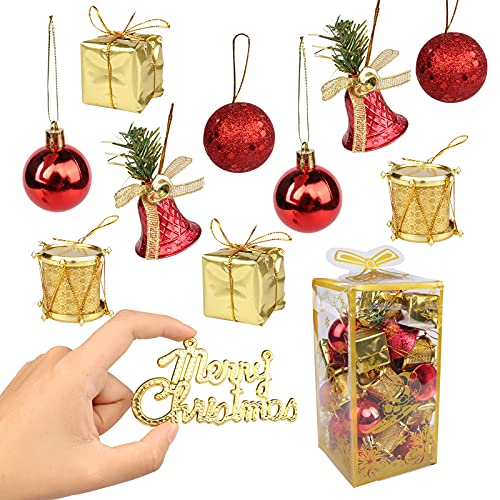 Yisscen Weihnachtskugel Rot Gold, 32 Stück Set Christbaumkugeln, Weihnachtsbaum Bälle Dekorationen, Christbaumkugeln mit Glitzer, für Weihnachtsdeko, Weihnachten Anhänger, Baumschmuck