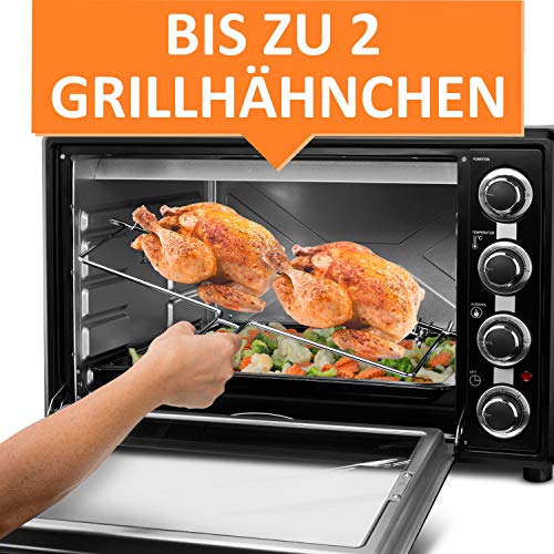 Stillstern Minibackofen mit Umluft (60L) Deutsche Version, 2x Backblech, Ofenhandschuhe, Rezeptheft, Drehspieß, Timer, Innenbeleuchtung, 2200W, Toaster Grill Pizzaofen Mini Backofen ideal für Camping