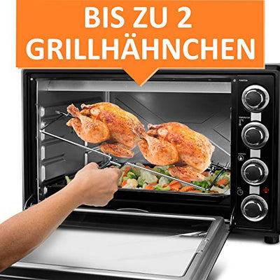 Stillstern Minibackofen mit Umluft (60L) Deutsche Version, 2x Backblech, Ofenhandschuhe, Rezeptheft, Drehspieß, Timer, Innenbeleuchtung, 2200W, Toaster Grill Pizzaofen Mini Backofen ideal für Camping