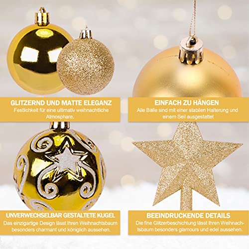 Weihnachtskugeln Kunststoff Christbaumkugeln Gold 101 Stück -Baumschmuck Weihnachten Weihnachtsbaumkugeln Christbaumkugeln Kunststoff