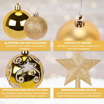 Weihnachtskugeln Kunststoff Christbaumkugeln Gold 101 Stück -Baumschmuck Weihnachten Weihnachtsbaumkugeln Christbaumkugeln Kunststoff