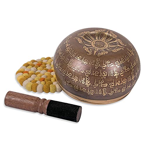 XXL Klangschale 800g - 16cm. Große Tibetische Klangschalen Set mit Klöppel und Klangschalenkissen in Loktapapier Geschenk-Box. Singing Bowl aus Tibet