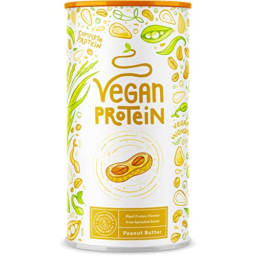 Vegan Protein - ERDNUSSBUTTER - Pflanzliches Proteinpulver aus gesprossten Reis, Erbsen, Sojabohnen, Leinsamen, Amaranth, Sonnenblumen- und Kürbiskernen - 600g Pulver