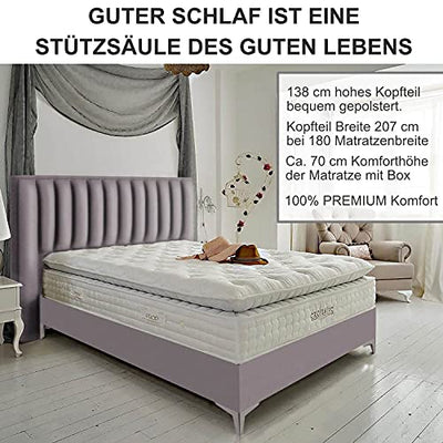 Golden Gate Boxspringbett 180x210 Grauer Samt Luxus Bett Elegance I Doppelbett mit Matratze und Bettkasten I Amerikanisches Bett King 7 Zonen Tonnentaschenfederkern Boxspring Schlafsysteme