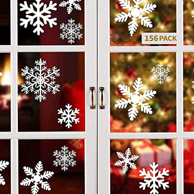 156 Weihnachten Fensterbilder, Schneeflocken Fensterdeko für Fensterscheiben, Wiederverwendbar Statisch Haftend PVC Aufkleber für Fenster Vitrine Türen Schaufenster Winter Schneeflocken Weihnachtsdeko