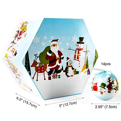 ABXMAS Weihnachtskugel Ornament Set, Kugeln Geschenkbox aus Polyethylen für Weihnachtsbaumschmuck mit Blauem Himmelsmuster 14 teilige, Hängende Kunststoffkugeln für Dekoration, Party, Geschenk