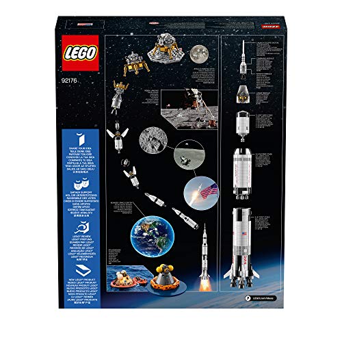 LEGO 92176 Ideas NASA Apollo Saturn V Weltraumrakete und Fahrzeuge, Raumschiff Bauset für Sammler, Modellbausatz für Teenager und Erwachsene