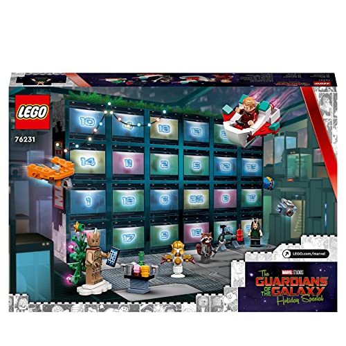 LEGO 76231 Marvel Guardians of The Galaxy Adventskalender 2022 mit Groot, Raumschiff und Superhelden-Minifiguren, baubarer Weihnachtskalender