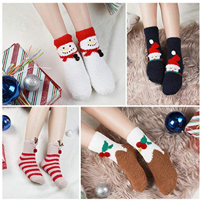 Joyibay 4 Paare Weihnachtssocken, Atmungsaktiv Weihnachten Socken Damen Warme Wintersocken mit Geschenkbox Socken Kuschelsocken für die Weihnachtszeit